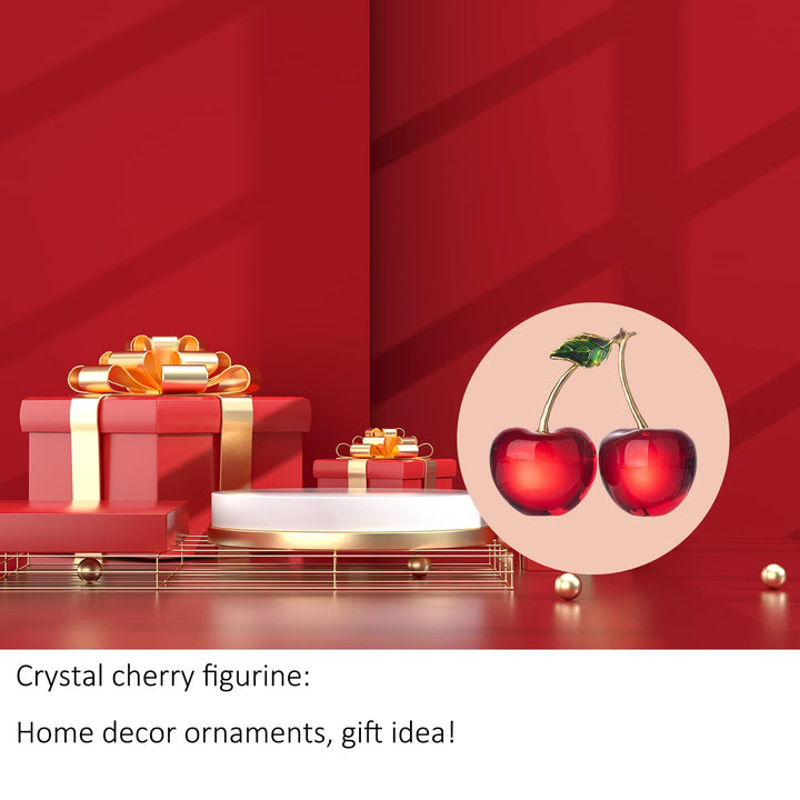 Crystal Cherry Figurine Glass Fruit Status Paperweight Home Decor Ornaments Tabletop Centerpiece