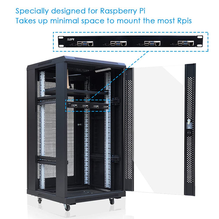 1U Rack Mount for Raspberry Pi 4, 19 1U Rackmount Supports 1-4 Units with 4pcs Fans, Aluminum Heatsinks, Micro HDMI Boards, TF Card to FPC Boards for Raspberry Pi 4B