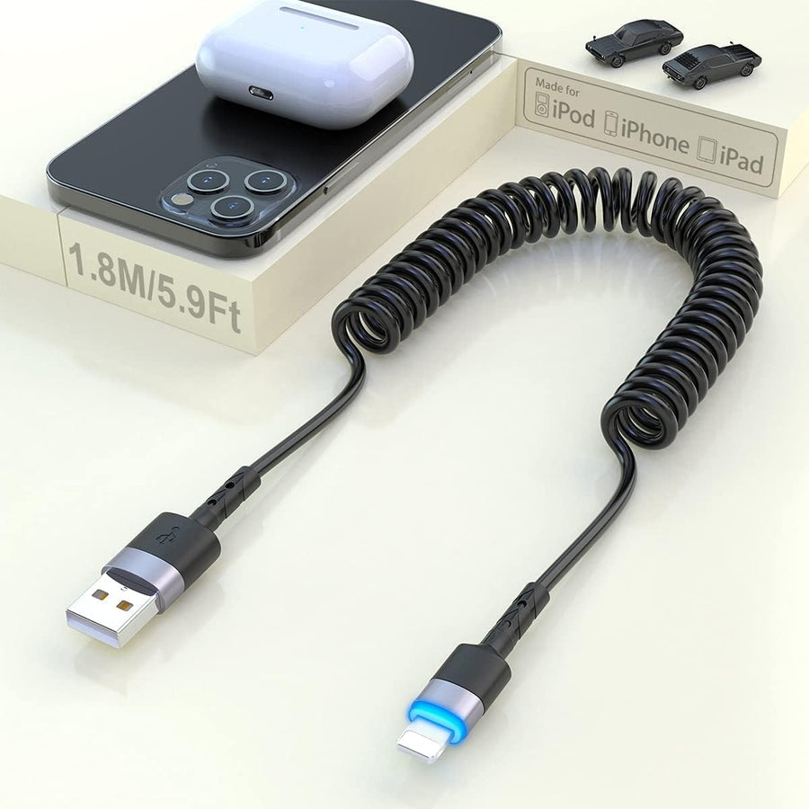 2 in 1 Wireless CarPlay Adapter and Android Auto Wireless Adapter CarPlay Wireless Adapter Convert Wired to Wireless- Wireless CarPlay Dongle Built in Netflix YouTube Coiled Lightning Cable