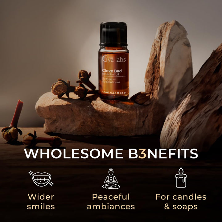 Clove Oil for Oral Care - 100% Natural Clove Essential Oil for Oral Care - Clove Oil for Teeth Gums Hair Skin & Candle Making - Earthy Spicy Scent (0.34 Fl Oz)
