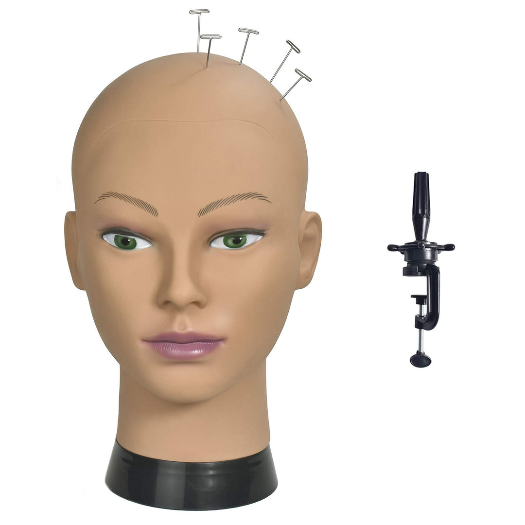 Afro Cosmetology Mannequin Head Bald Manikin head for Wigs Making Wig Display Hat Display Glasses Display with Free Clamp