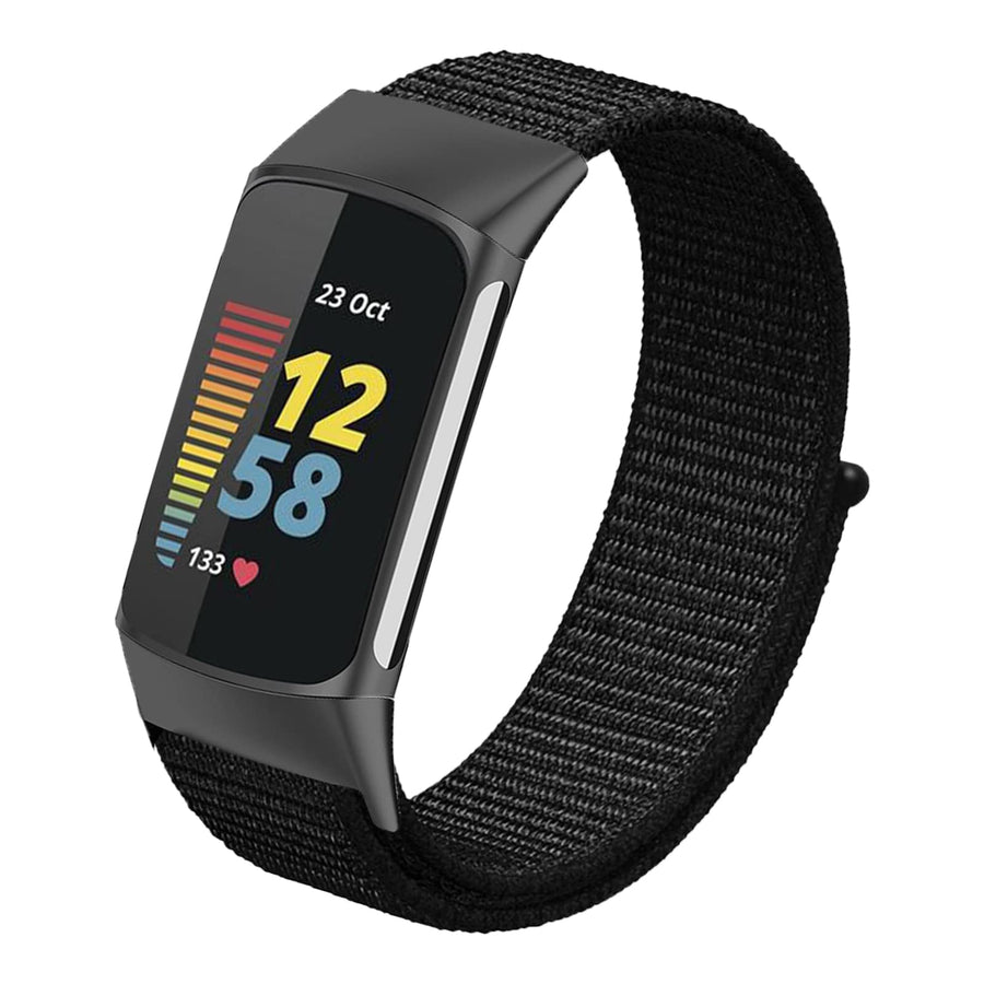 Nylon Bands Only Compatible with Fitbit Charge 5 Bands, Soft Breathable Adjustable Replacement Nylon Loop Wristband Sport Strap for Women Men, Black, Small