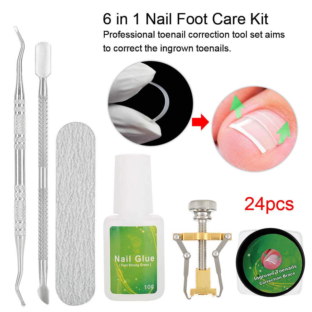 24 Pcs Stickers: Nail Fixer Pedicure Toenail, 6 In 1 Set Ingrown Toe Nail Corrector Tool Recover Correction Tool Nail Foot Care Kit(24 Pcs Stickers)