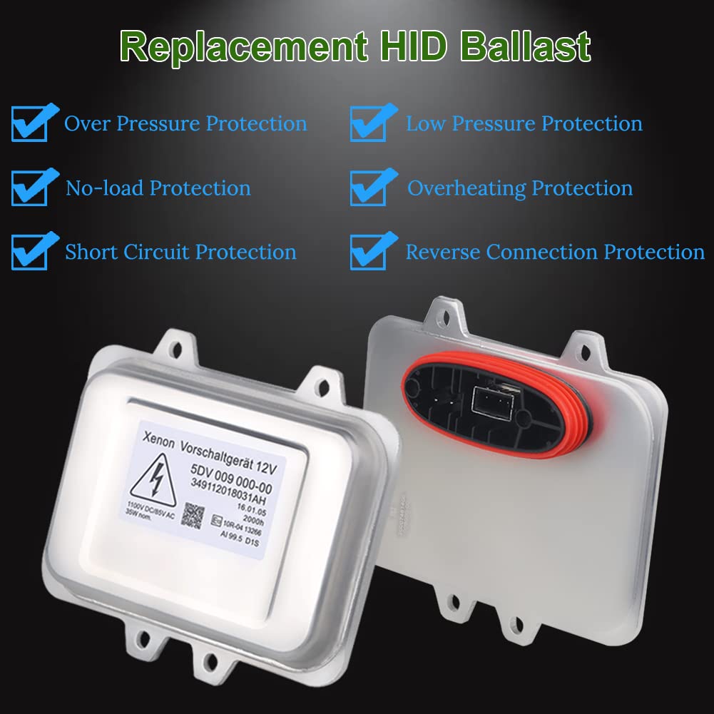 HID Headlight Ballast Replacement for 5DV 009 000-00 5DV00900000 Compatible with Cadillac Escalade BMW E60 Town & Country 5-series Jaguar Volkswagen Lincoln Chrysler Xenon HID Ballast