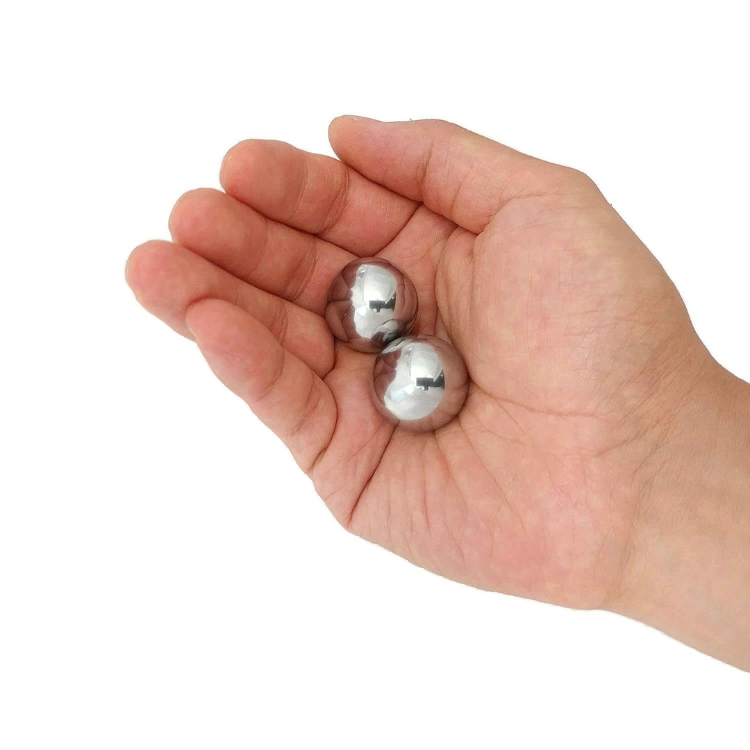 1 Inch Stainless Steel Pocket Sized Baoding Balls with Carry Pouch. Solid Non-Chiming Balls for Hand Therapy, Anxiety, and Stress Relief