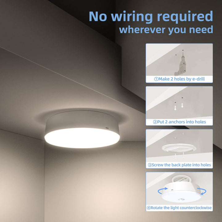 Rechargeable Motion Sensor Light Indoor, 7.4 inch Closet Lights Motion Sensored with 300LM, 7000mAh, 3000K/5000K, Battery Powered Ceiling Light for Closet Stair Pantry Bathroom Hallway Shed Garage