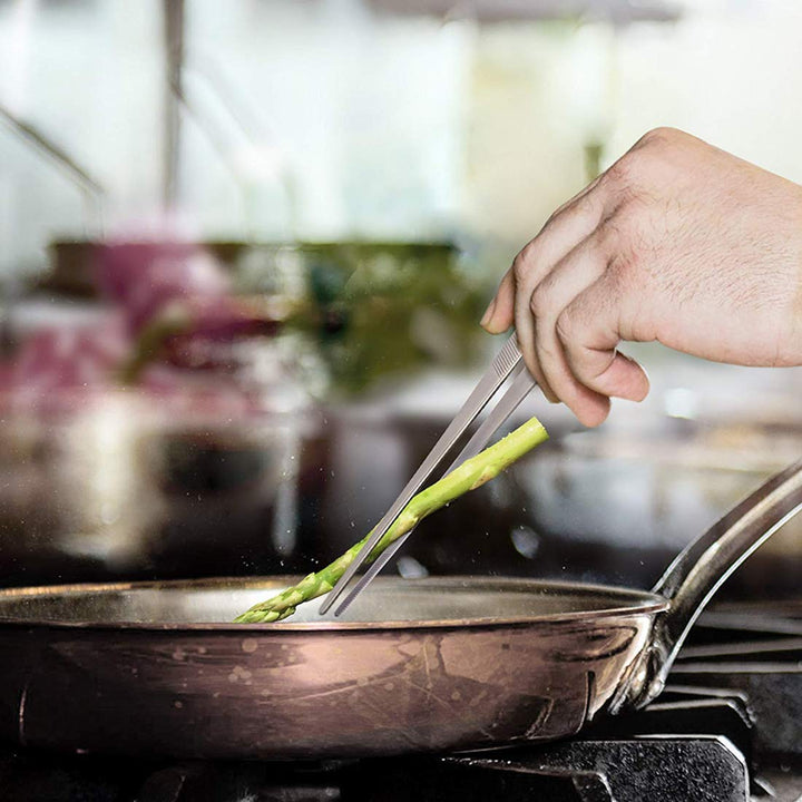 Kitchen Tweezers (12 Inch) Stainless Steel Tongs Set of 2 with Precision Serrated Tips for Cooking and Medical