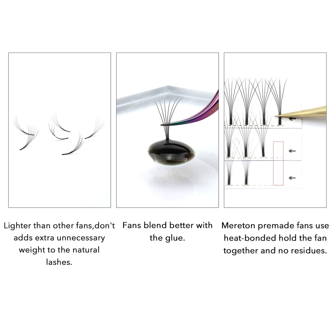 Premade Fans Volume Eyelash Extensions 3D 0.10mm C Curl 8-15mm Mixed Tray,Long Stem Cluster Natural Soft Individual Volume Eyelashes Extension (3D-0.10C-8-15mix)