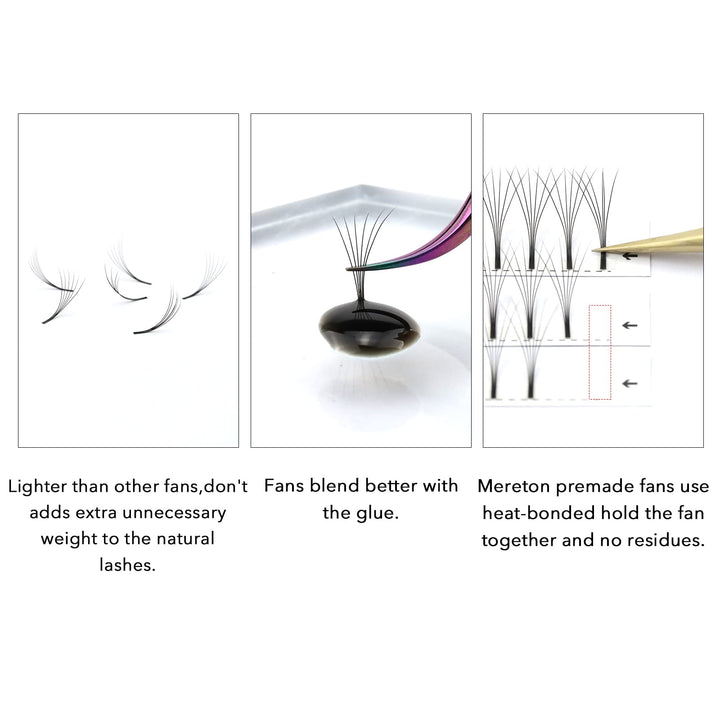 Premade Fans Volume Eyelash Extensions 3D 0.10mm C Curl 8-15mm Mixed Tray,Long Stem Cluster Natural Soft Individual Volume Eyelashes Extension (3D-0.10C-8-15mix)
