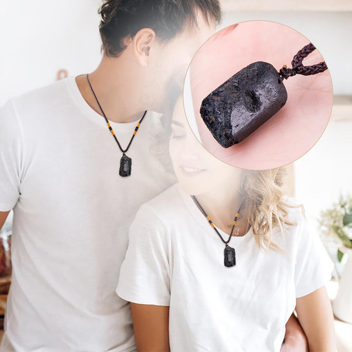 2Pcs Natural Black Tourmaline Stone Pillar Pendant Necklace Tourmaline Amulet Natural Free Form Crystal Healing Pendant