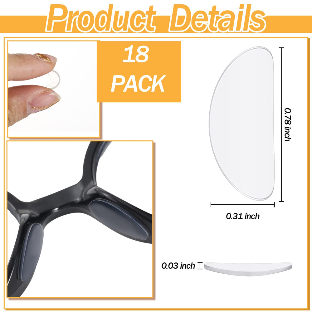 18 Pairs Eyeglasses Nose Pads Glasses Adhesive Silicone Anti-Slip Nosepads for Eyeglass Glasses Sunglasses (Transparent, 1mm)