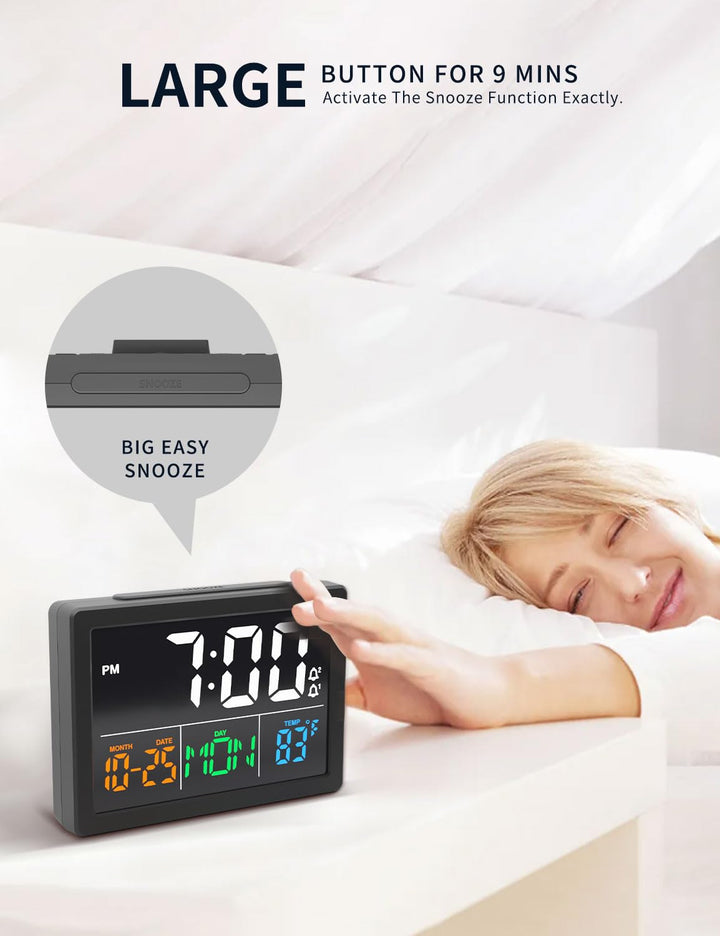 Digital Alarm Clock, with 5.5 Large LED Time Display, Adjustable Alarm Volume, 6 Level Brightness, Alarm Settings, USB Charger, Temperature Detect, Snooze, Clocks for Bedroom, Bedside, Desk, Black