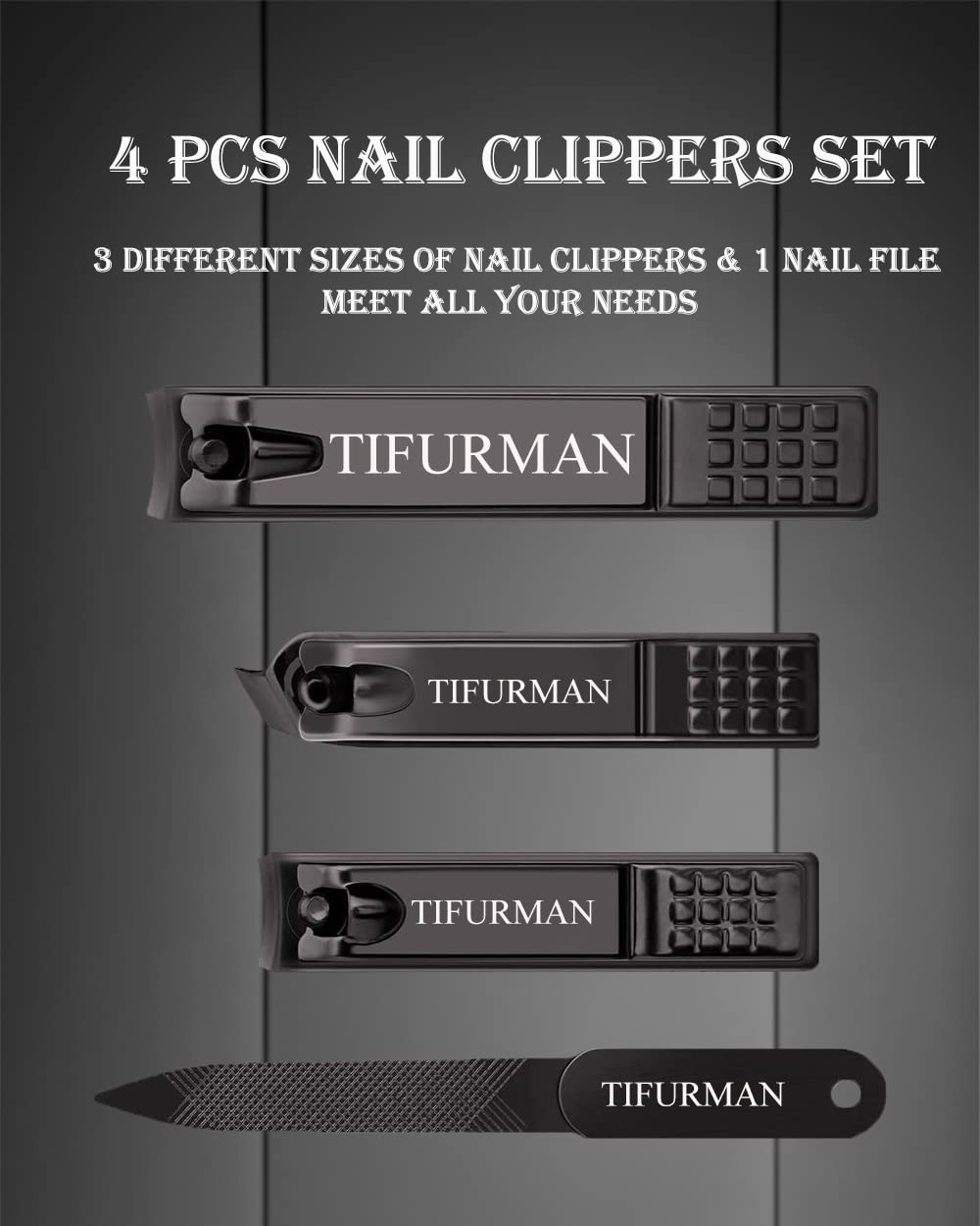 Nail Clippers Set,Stocking Stuffers Fingernail & Thick Toenail & Ingrown Nail Clippers & Nail File for Men and Women,Perfect 4pcs Nail Clippers Set(Black)