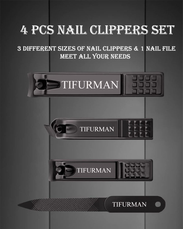 Nail Clippers Set,Stocking Stuffers Fingernail & Thick Toenail & Ingrown Nail Clippers & Nail File for Men and Women,Perfect 4pcs Nail Clippers Set(Black)