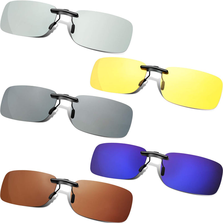 5 Pieces Polarized Clip on Sunglasses Rimless Rectangle Clip on Sunglasses Lightweight Eyeglasses Men Women (Multi Colors)