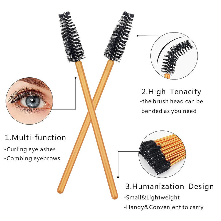 Gold/Black-300Pcs: 300 Pack Mascara Wands Disposable Eye Lash Brushes Applicator For Eyelash Extensions Makeup Tool Bulk, Gold/Black