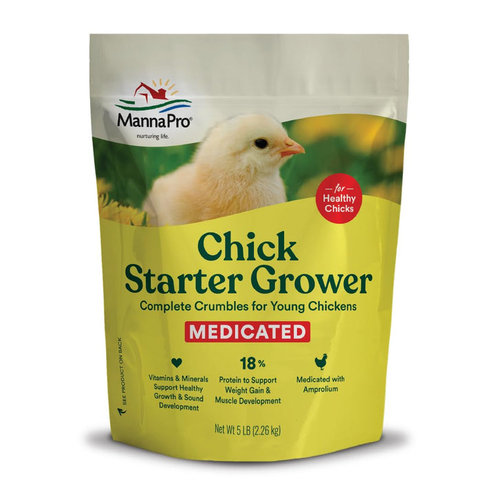 Chick Starter Grower, Medicated Chick Feed Crumble for Young Chickens, Formulated with Amprolium to Prevent Coccidiosis, 15 lbs