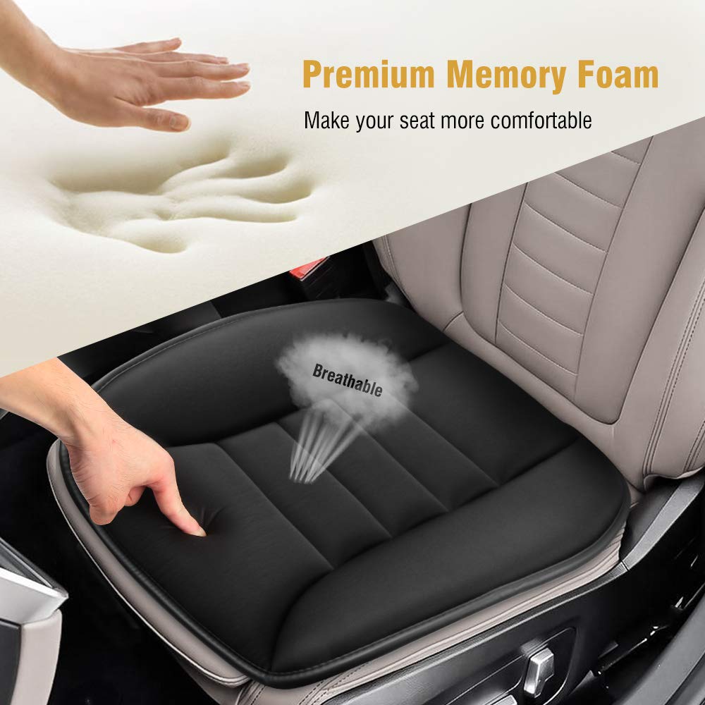Car Seat Cushion, Memory Foam Seat Cover with Non-Slip Bottom, Universal Fit for Cars, Homes, and Offices - Soft and Comfortable, Black