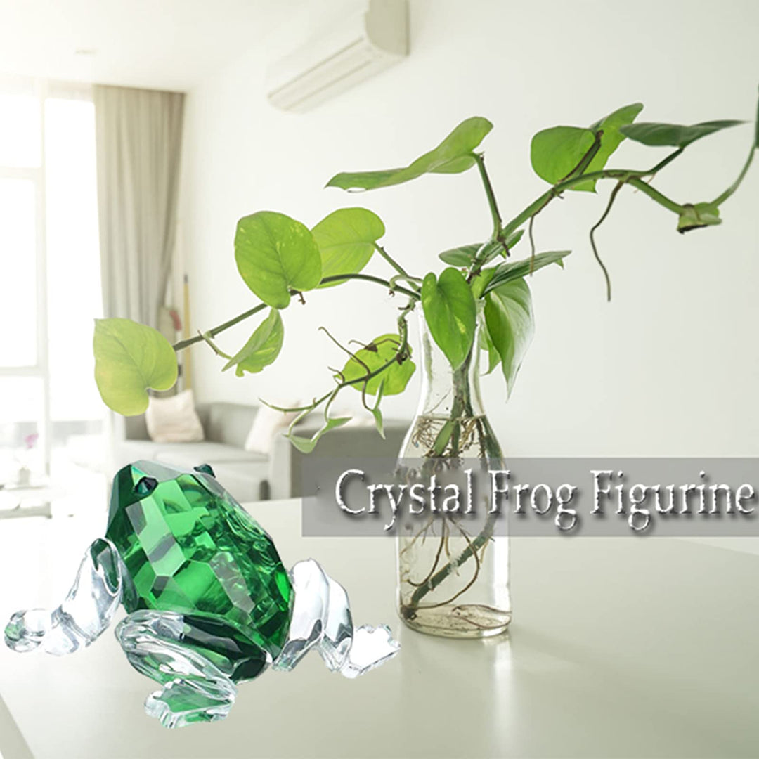 H&D HYALINE & DORA Small Crystal Frog Figurine Collection Paperweight Table Centerpiece Ornament(Green)