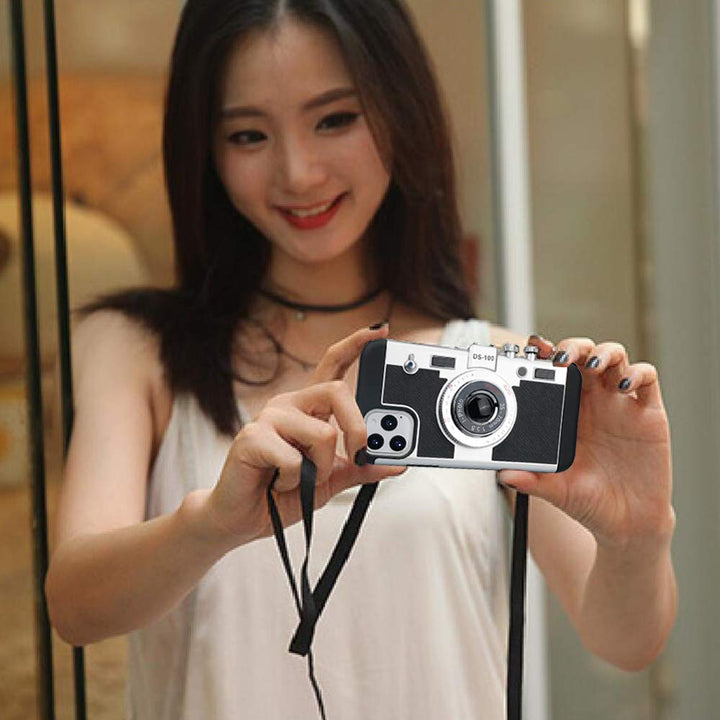 Emily in Paris Phone Case for iPhone 13 Pro Max Camera Case Vintage Cover Cute 3D Cool Unique Design Silicone Case with Removable Neck Strap Lanyard for Girls Women Black