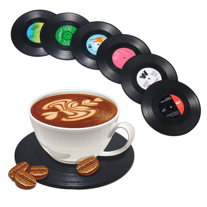 Record Coasters for Drinks, Funny, Absorbent, Novelty 6 Pieces Vinyl Disk Coasters, Effective Protection of The Desktop to Prevent Damage- 4.1 Inch Size