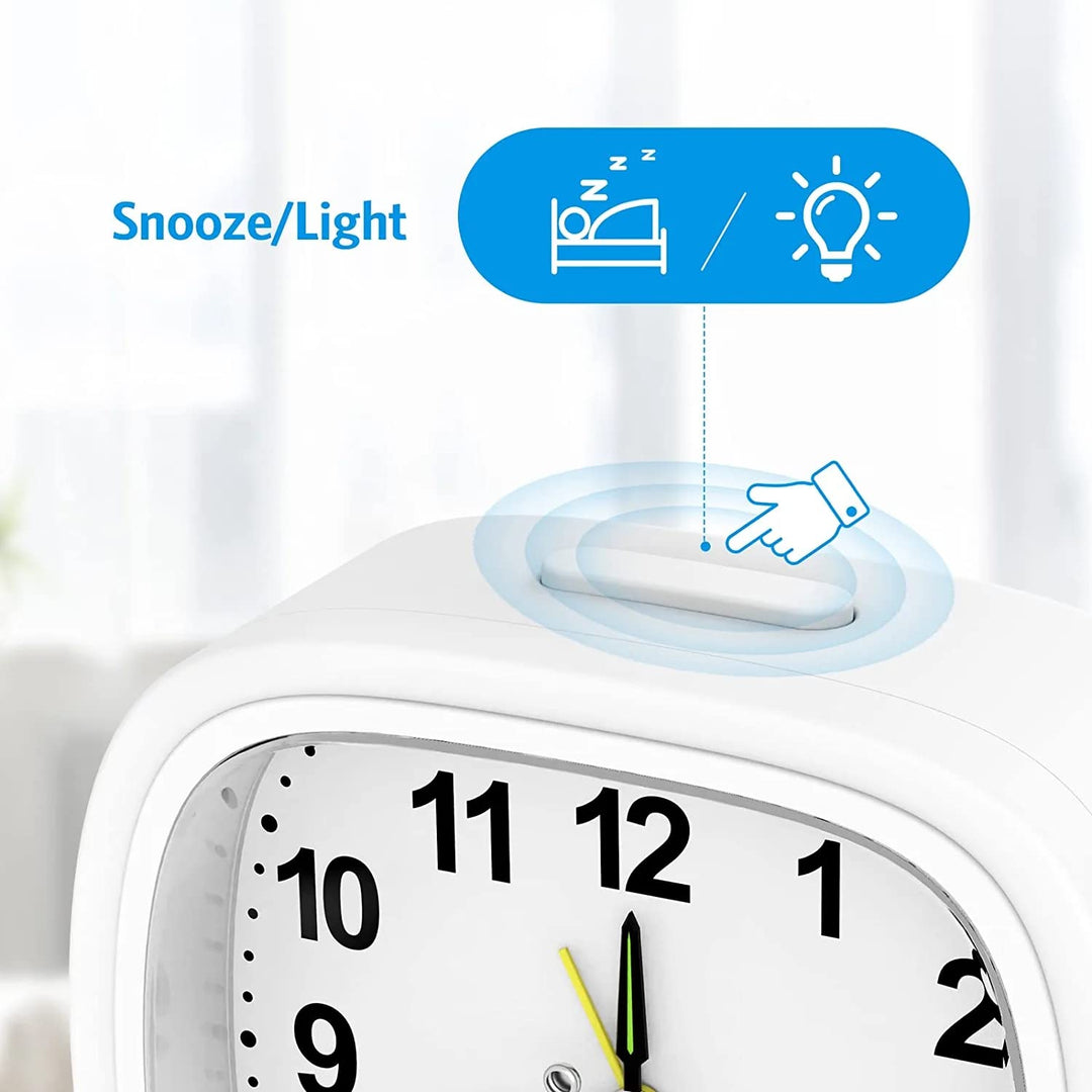Analog Alarm Clocks for Bedrooms, Newest 4'' Super Silent Non Ticking Battery Operated Small Analog Clock, Ascending Beep Sounds Snooze Light Functions Loud Alarm Clock for Heavy Sleepers