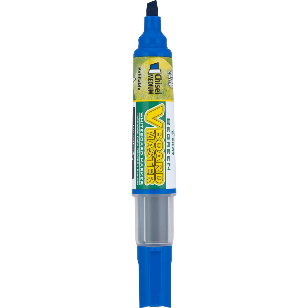 PILOT V Board Master BeGreen Refillable Dry-Erase Markers, Chisel Tip, Blue Ink, 12 Count