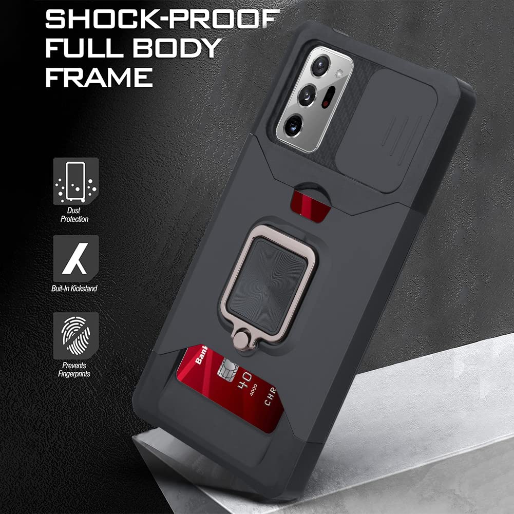 Black Samsung Galaxy Note 20 Ultra Case with Stand Grip/Camera Slide Protection/Magnetic Car Mount/Card Holder Design,Slim Shockproof Protective Case for Samsung Note 20 Ultra 6.9 2020