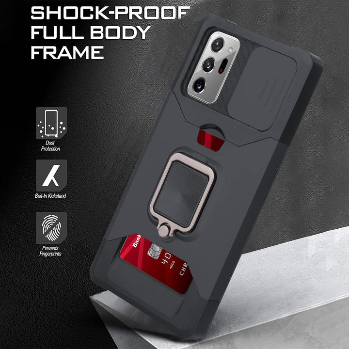 Black Samsung Galaxy Note 20 Ultra Case with Stand Grip/Camera Slide Protection/Magnetic Car Mount/Card Holder Design,Slim Shockproof Protective Case for Samsung Note 20 Ultra 6.9 2020