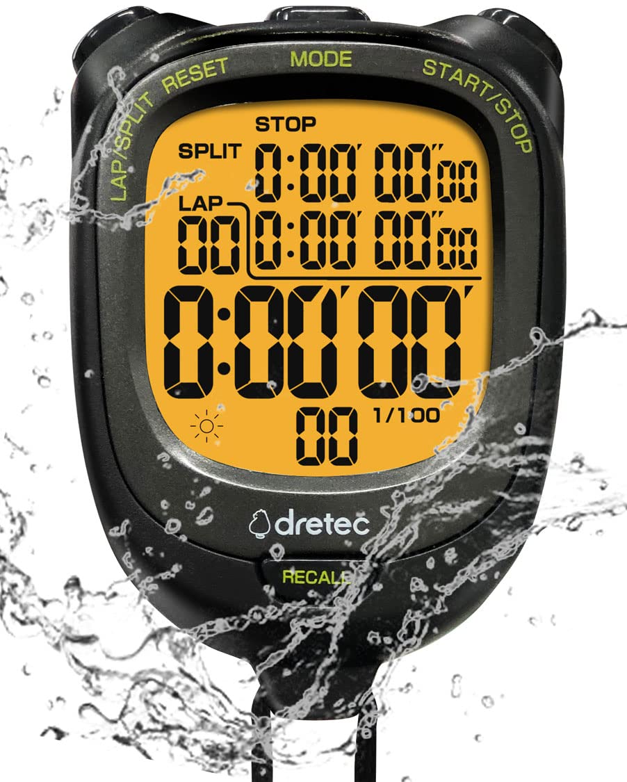 Digital Stopwatch Waterproof Alarm Calender for Swimming Running Training Kids Coaches Black
