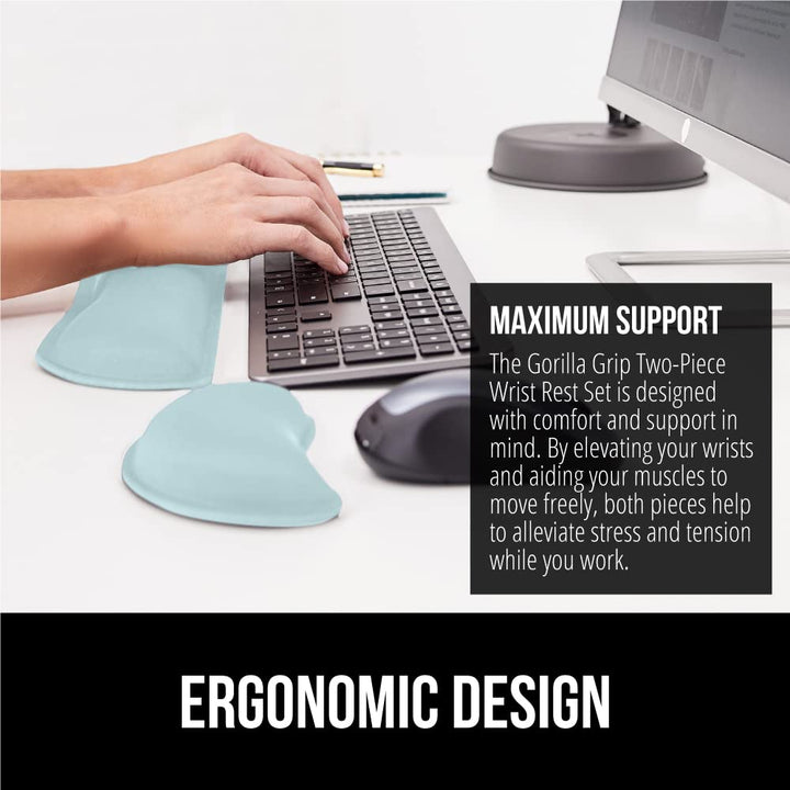 Silky Gel Memory Foam Wrist Rest for Computer Keyboard, Mouse, Ergonomic Design for Typing Pain Relief, Desk Pads Support Hand, Arm, Mousepad Rests, Stain Resistant, 2 Piece Pad Sky Blue