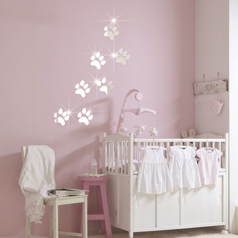 DIY Dog Footprin Prints Mirror Wall Sticker Children Room Decoration (Silver3)