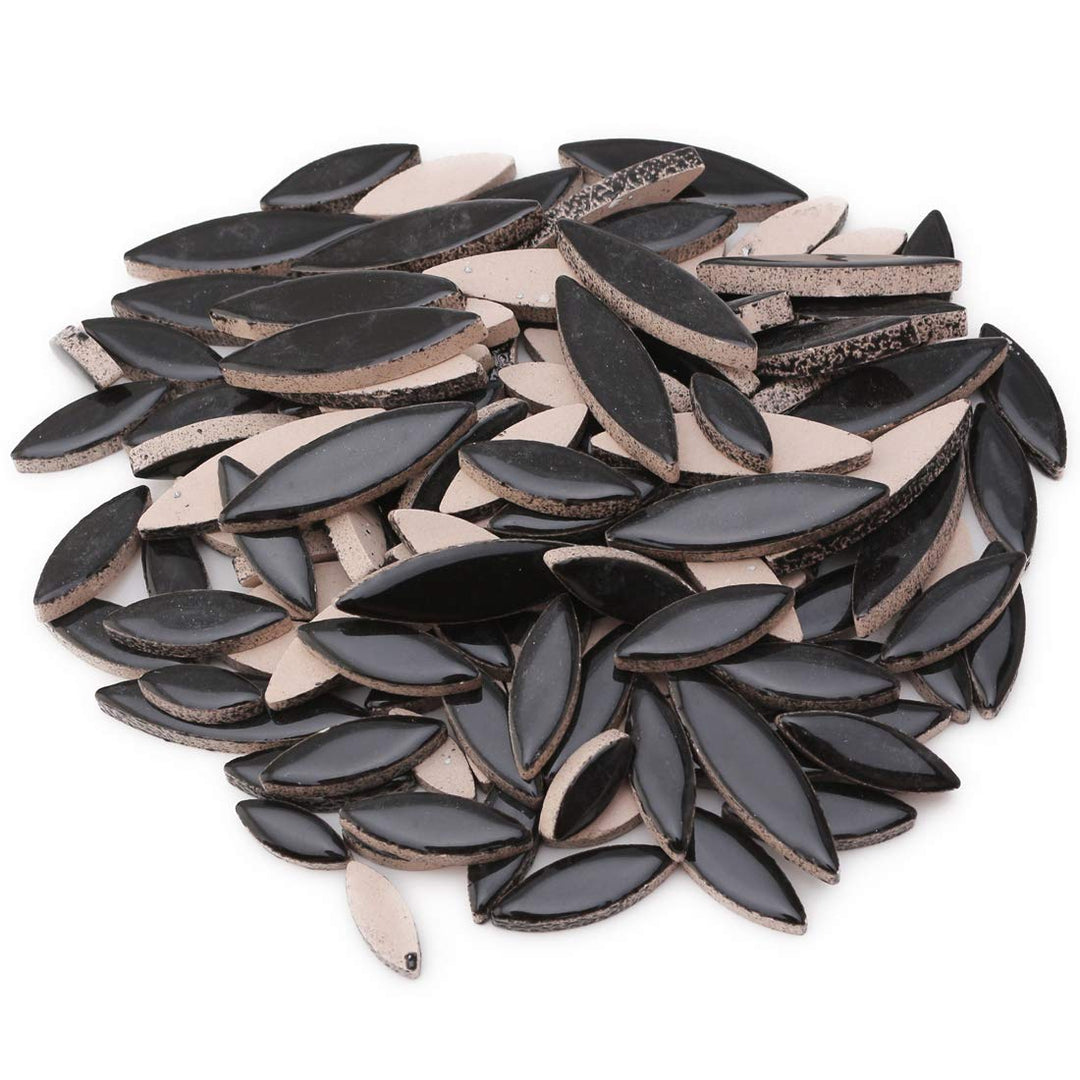 Ceramic Mosaic Tiles for Crafts,Petal Shape Black Mosaic Pieces for Craft Supplies (Black,3 Sizes,312g)