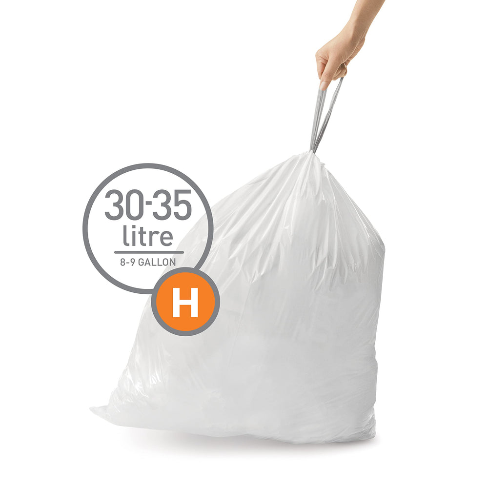 Code H 100 Count,Genuine Custom Fit Liners, Drawstring Trash Bags in Dispenser Packs, 30-35 Liter / 8-9 Gallon, White