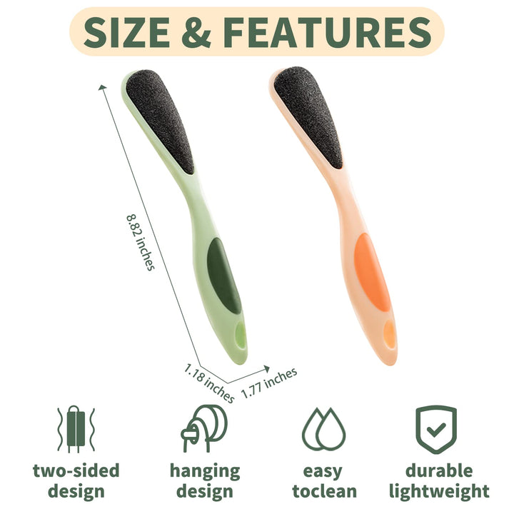 2 Packs Double-Sided Pumice Stone for Feet, Foot Scrubber Stone Handle, Ergonomic Easy to Reach, Feet Scrubber with Fine-Grained Frosted Stones, for Callus Removal, Improve Circulation Foot Care
