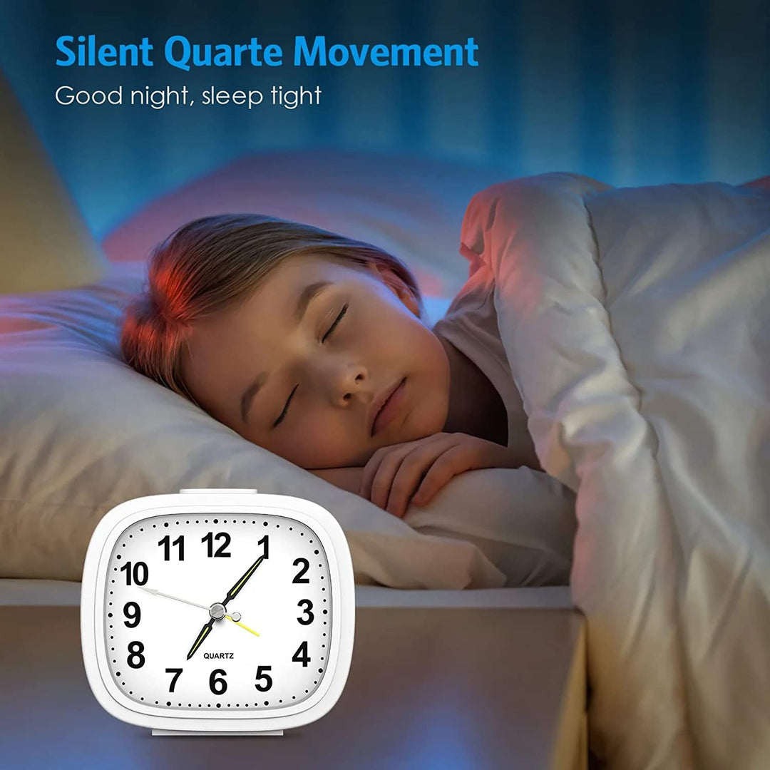 Analog Alarm Clocks for Bedrooms, Newest 4'' Super Silent Non Ticking Battery Operated Small Analog Clock, Ascending Beep Sounds Snooze Light Functions Loud Alarm Clock for Heavy Sleepers