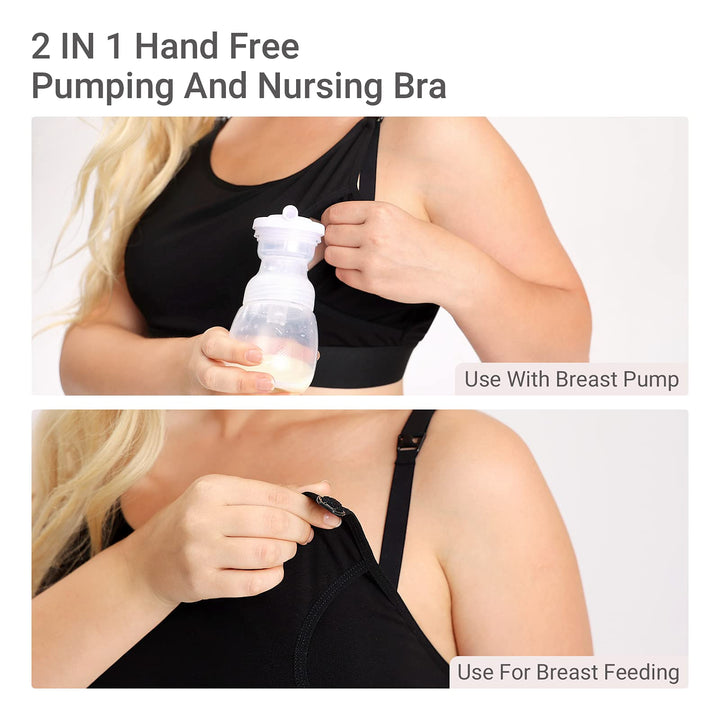 Pumping Bra, Pumping Bra Hands Free 2 Pack Comfortable All Day Wear Pumping and Nursing Bra in One Holding Breast Pump for Spectra, Lansinoh, Medela