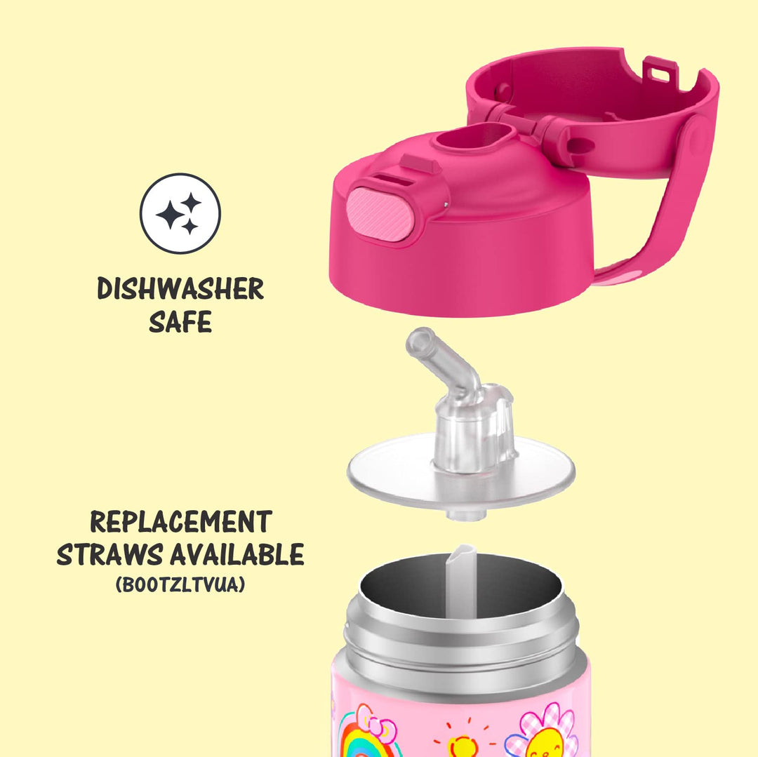 FUNTAINER 12 Ounce Stainless Steel Vacuum Insulated Kids Straw Bottle, Hello Kitty