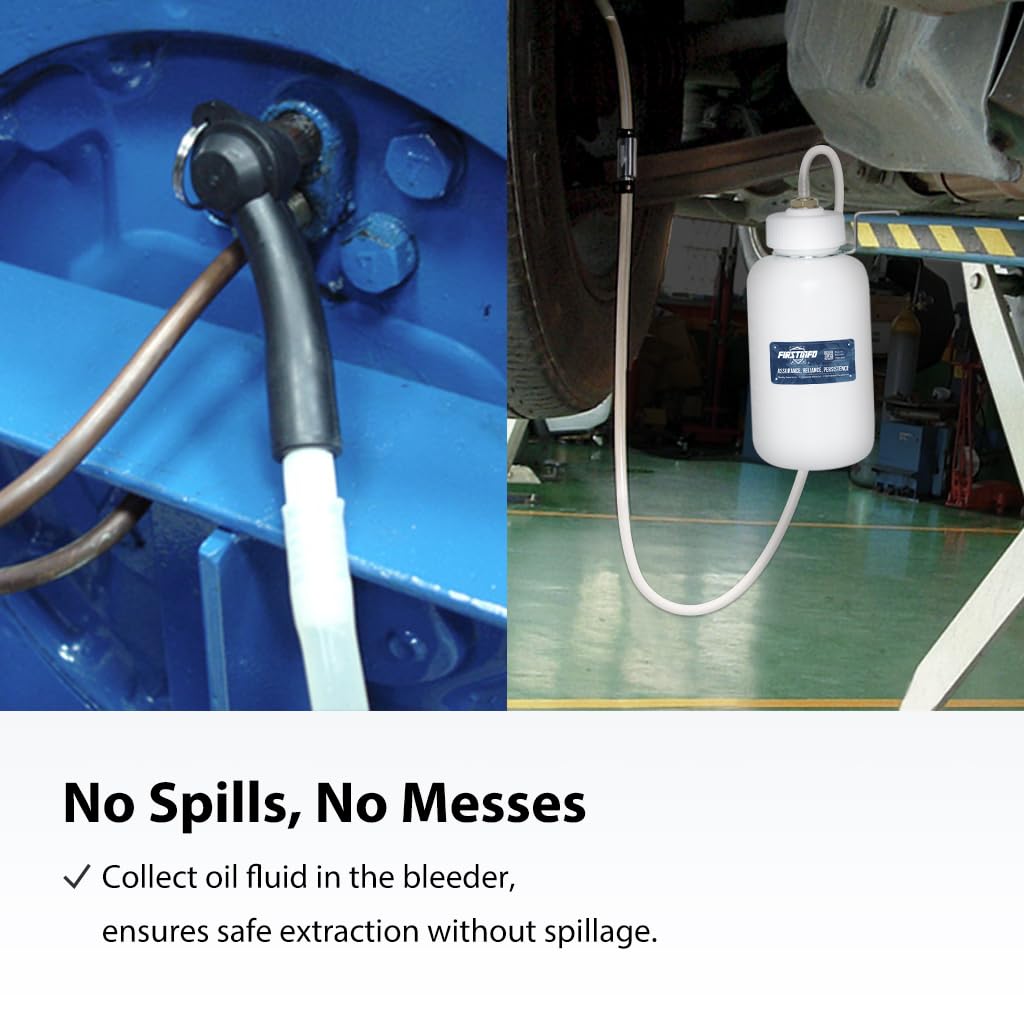 FIRSTINFO 33 Oz (1 Liter) Capacity Brake Service Brake Fluid Bleeder Bottle/Receiver with Non-Return Check Valve + Hook Fixed