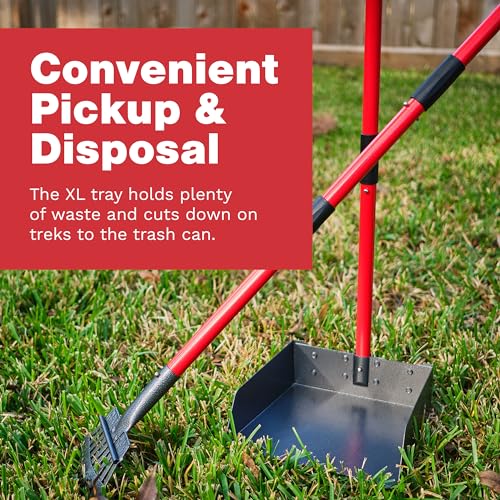 Pooper Scooper for Large Dogs, Small Dogs and Horses, Metal Poop Scooper Set with Long Handle Rake and Tray for Yard, Grass, Dirt or Gravel, Heavy Duty Aluminum Poop Picker Upper