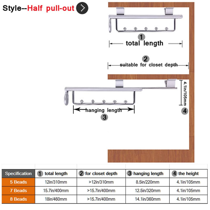 Pull out Closet Valet Rod Adjustable Closet Rod Heavy Duty Retractable Wardrobe Clothes Rail