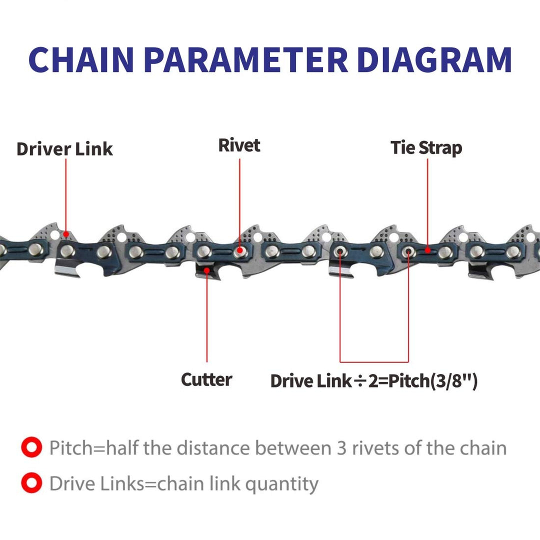 8 inch Chainsaw Chain 3/8 LP Pitch - .050 Gauge 33 Drive Links Fits for Chicago Sun Joe SWJ800E SWJ806E Harbor Freight 62896 68862 63190 Earthwise Greenworks Oregon S33-2 Pack