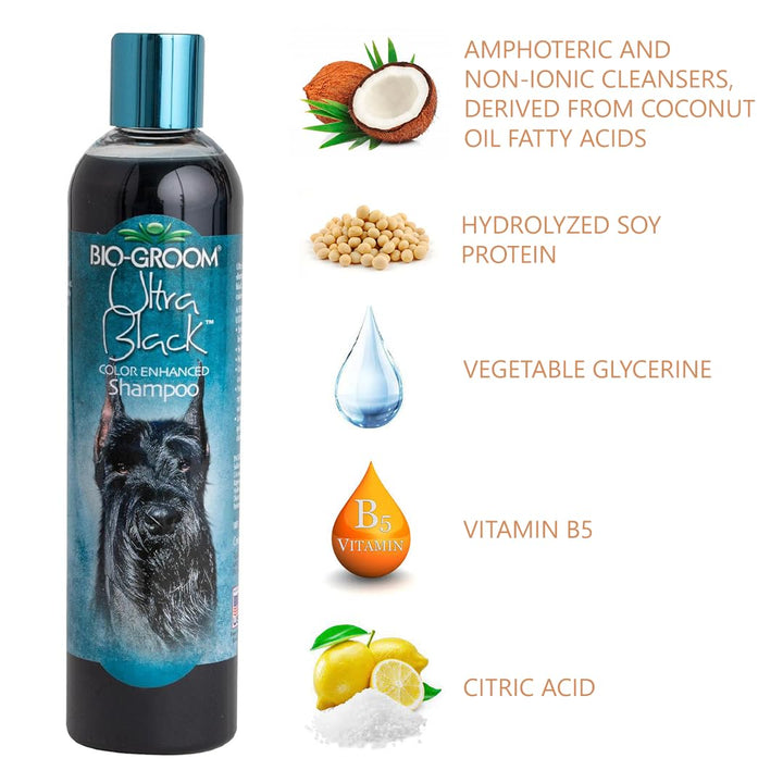 Bio-Groom Ultra-Black Dog Shampoo – Color Enhancing Pet Shampoo, Dog Bathing Supplies, Puppy Wash, Dog Grooming Supplies, Cruelty-Free, Made in USA, Coat Brightener Shampoo – 12 fl oz 1-Pack