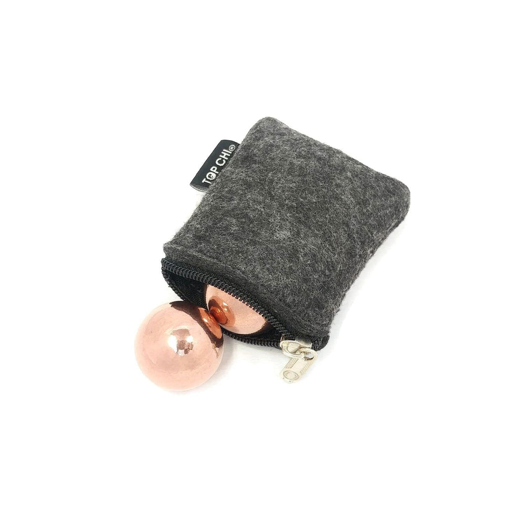 Solid Copper Baoding Balls with Carry Pouch for Hand Therapy, Exercise, and Stress Relief (Pocket Sized 1 Inch)