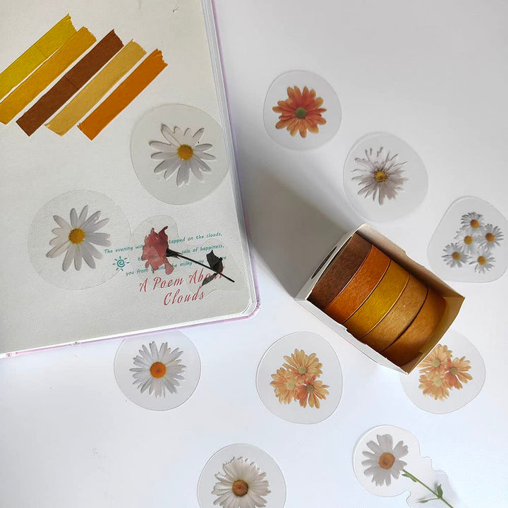 40 Pcs Flower Stickers Plant Washi Sticker Pack for Diary, Album, Notebook, Bullet Journal, DIY Arts and Crafts, Calendars (Daisy)