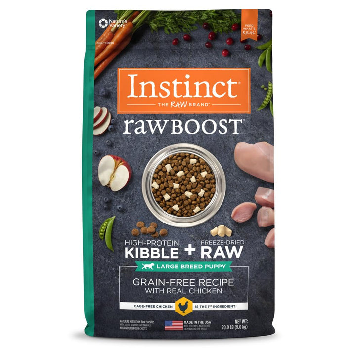 Raw Boost Large Breed Puppy, Natural Dry Dog Food with Freeze Dried Pieces, Grain Free Recipe - Real Chicken, 20 lb. Bag