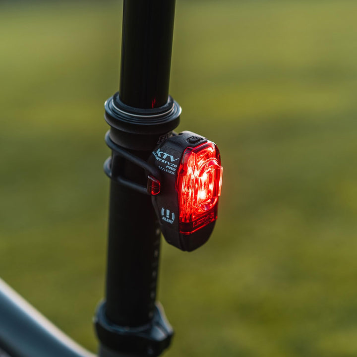 KTV Drive Pro Alert Rear - Bicycle USB Rechargeable Durable Weather-Resistant IPX7 White LED Tail Light with 2 Solid & 3 Flash Modes | Includes Silicone Rubber Mounting Strap | 75 Lumens