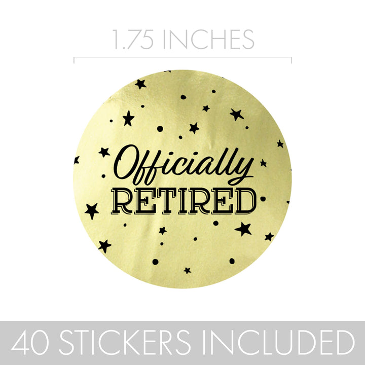 Black and Gold Retirement Party Favor Labels - 1.75 in Shiny Foil - 40 Stickers