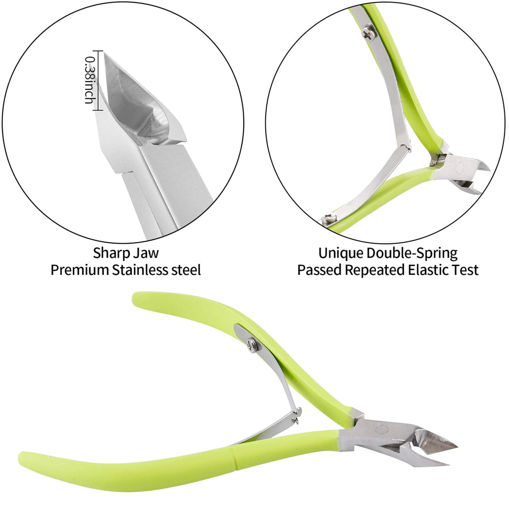 Cuticle Trimmer with Cuticle Pusher and Cutter- Cuticle Cutter Cuticle Nipper Professional Stainless Steel Cuticle Clippers Durable Pedicure Manicure Tools for Fingernails and Toenails (Green)