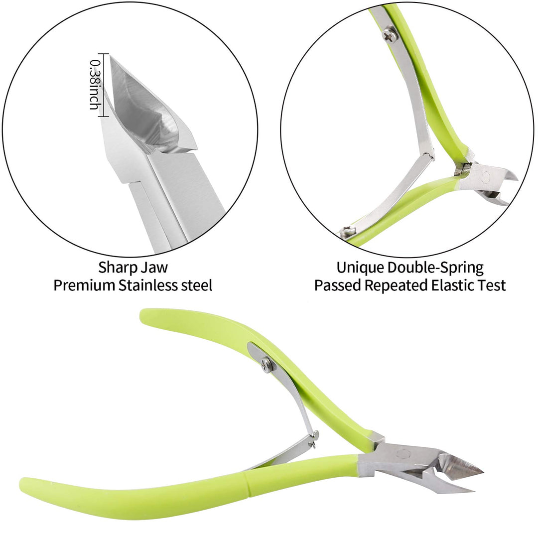 Cuticle Trimmer with Cuticle Pusher and Cutter- Cuticle Cutter Cuticle Nipper Professional Stainless Steel Cuticle Clippers Durable Pedicure Manicure Tools for Fingernails and Toenails (Green)